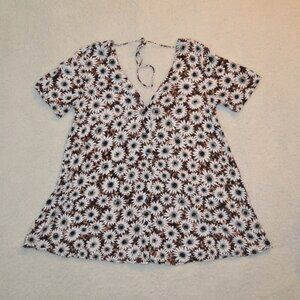 Motel Rocks Trapeze Babydoll Daisy Top M Deep V Summer Boho Viscose Tunic